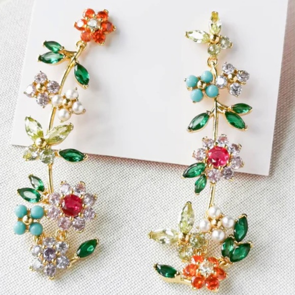 Kate Spade new bloom statement floral flower linear earrings - Picture 6 of 8
